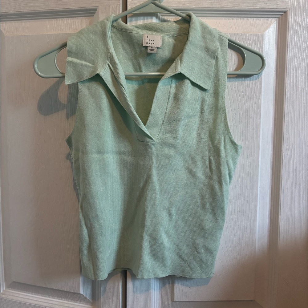 A New Day Mint Green Sleeveless Collared Top